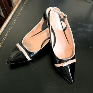 Kate Spade black patent leather sling-back flats